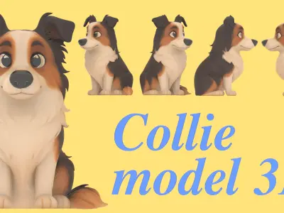 cartoon Collie Dog Sculpture 3D model