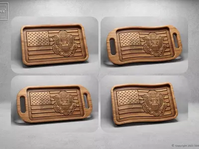 US Flag Army Seal Trays Pack - CNC Files for Wood 3D model