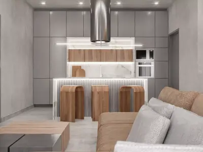 Interior B modern living room with wooden walls Free 3D model