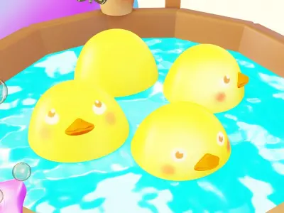 Bathing Chicks Low-poly 3D model