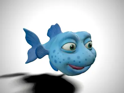 Blue cartoon fish Low-poly 3D model