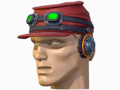 High Poly 3D model - Mans Head with a Cap and Headphones Low-poly 3D model