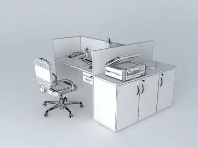 Workstation with printer pool Free 3D model