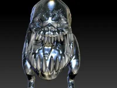 gnorhMonster silver creature with teeth 3D print model