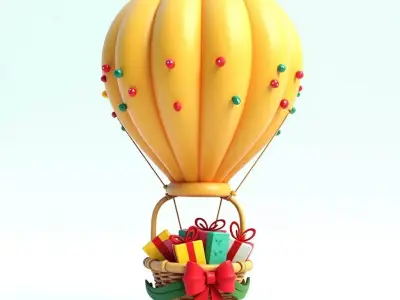 Christmas Hot Air Balloon 3D Model Festive Transport Prop Low-poly 3D model