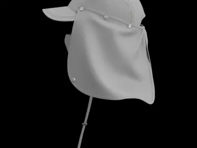 sun hat with face cover and neck flap 3D model