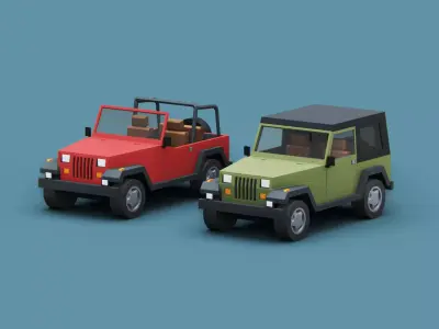 Stylized Cartoon American SUV 4x4 Jeep Low-poly 3D model