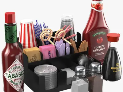 Condiments With Cup And Straws Organizer 3D model
