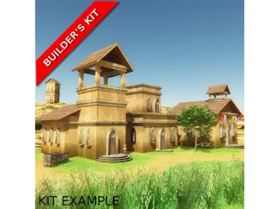 Six Piece Medieval Village Builders Kit Low-poly 3D model
