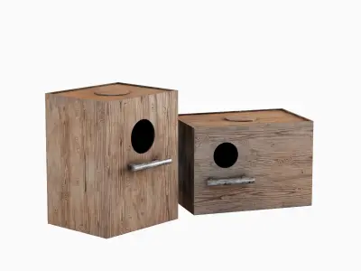 Wooden Birdhouse E 03 Low-poly 3D model