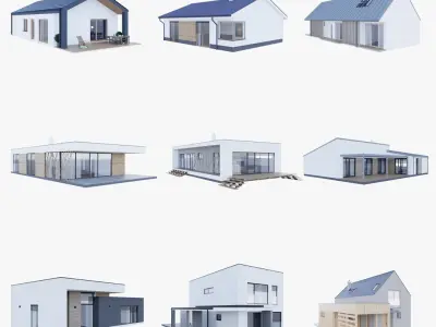 House Pack of 10 - Part 1 - Created with fully parametric Revit Families 3D model