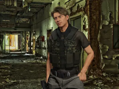 Zombie Hunter full rigged - game ready - animated Low-poly 3D model