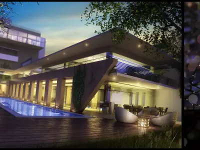 Modern Hotel With Swimming Pool Free 3D model