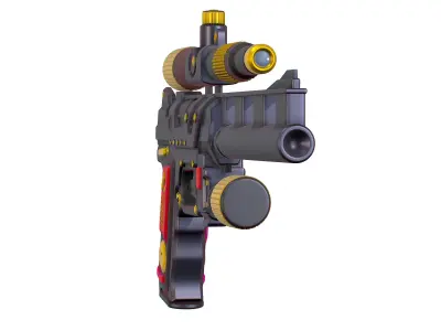 High Poly Pistol Revolver Telescopic Sight Low-poly 3D model