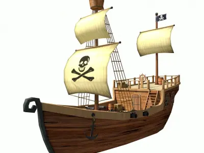 Low Poly Cartoon Pirate Ship Textured Low-poly 3D model