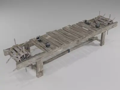 The rack wooden bench with wheels Low-poly 3D model