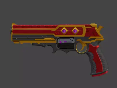 Red Black Stylized Ornamental Handgun 3D Model 3D model