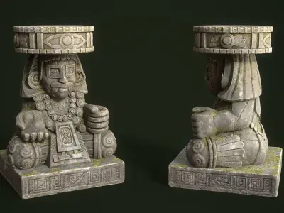 Statue Aztec Huehueteotl God of fire Low-poly 3D model