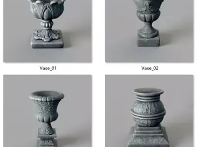 Classical Stone Garden Urn Set 4 in 1 Architectural Props 3D model