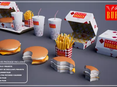 Fish Burger - Package Low-poly 3D model