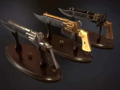 Gunblade Vintage Revolver Low-poly 3D model