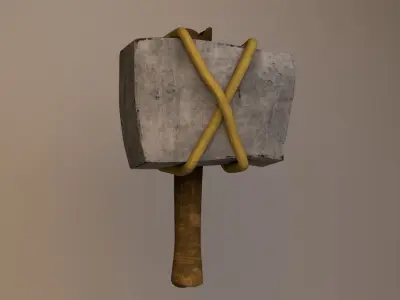 weapon wooden stick with rope Low-poly 3D model