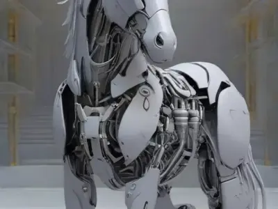 Golden Cyber Horse Robot Blue Eyes Mechanical Anatomy Low-poly 3D model