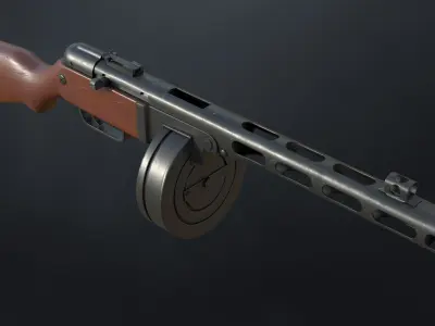 PPSh-41 Soviet submachine gun Low-poly 3D model
