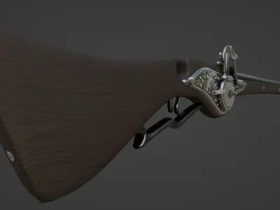 1550 Wheel Lock Long Rifle Low-poly 3D model