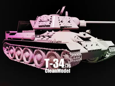 T-34-76 - Soviet Medium Tank - Type 1942 - Clean model Low-poly 3D model