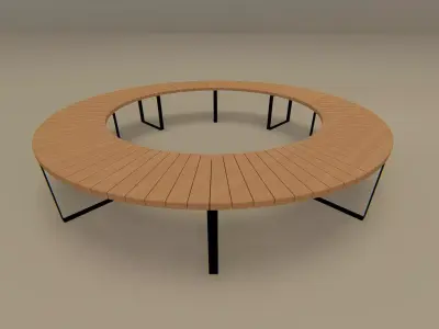 Circular Timber Bench Low-poly 3D model