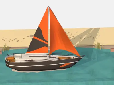 Black Yacht Scene Motor Boat Black Low-poly 3D model