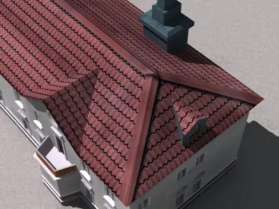 Building Lowpoly house with roof and chimney Low-poly 3D model