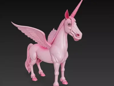 Unicorn Pink Realistic 3D Model Basic - Low Poly Realistic  Low-poly 3D model