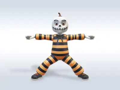 Cheerful Halloween Ghost  Pumpkin Boy  3D model