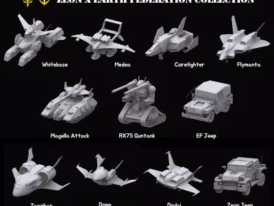 Gundam Zeon X Earth Federation Space military Collection 3D model