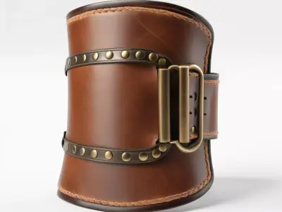 Worn Leather Bracer with Brass Buckle 3D model