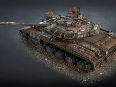 Tank T-64BM Bulat Destroyed Low-poly 3D model