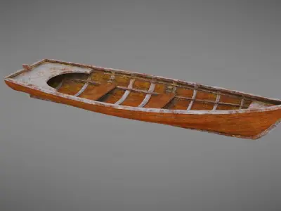 Rowboat old wooden boat Low-poly 3D model
