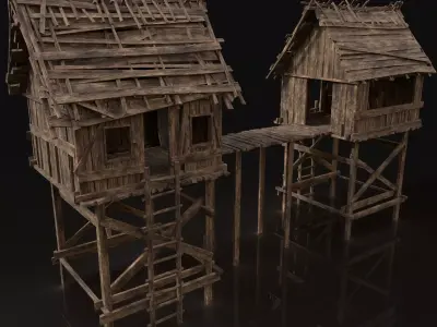 Next Gen AAA Gate Wooden Medieval Watchtower Low-poly 3D model