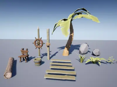 Stylized Beach Pack  Low-poly 3D model