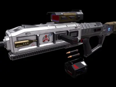 Scifi Heavy Machine Gun Magazine Bullets Triger Eject Button Low-poly 3D model