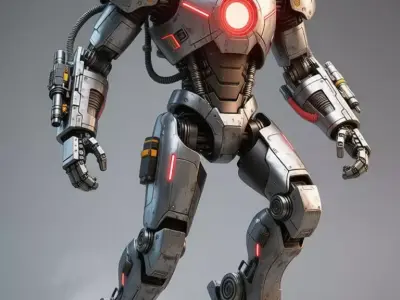 Battle Mech Robot 3D Character Red Glowing Core Weapon Arms Low-poly 3D model