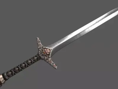 Elvish Blade - Silver - One Handed Sword Low-poly 3D model