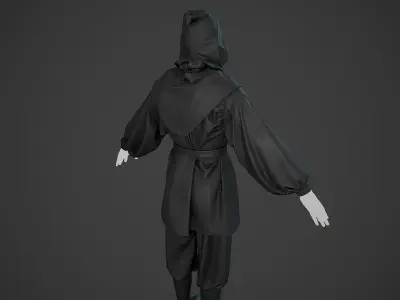 All Black Medieval Outfit Low-poly 3D model