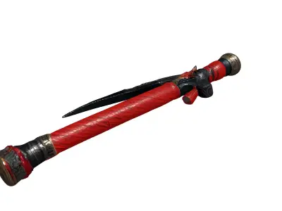 Fantasy War Scythe with Red Wrapping Low-poly 3D model