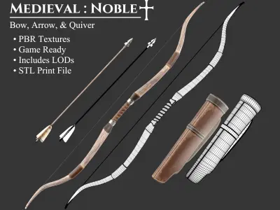 Medieval Noble Weapon Bow and Arrow Low-poly 3D model
