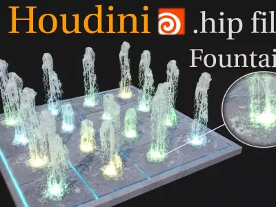 Houdini file Dynamic Fountain LOOP Animation Pack 3D model