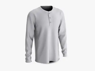 Male and Female T-Shirt Dropped Shoulder Henley Collar Long Sleeve Collection 3D model