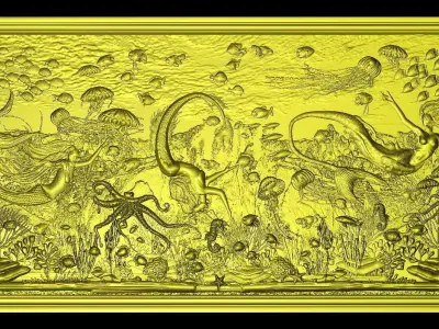 Aquatic Mermaid Theme Panno v5 for CNC Relief engraving 3D model